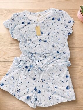 Light Blue Celestial Short Pajama Set